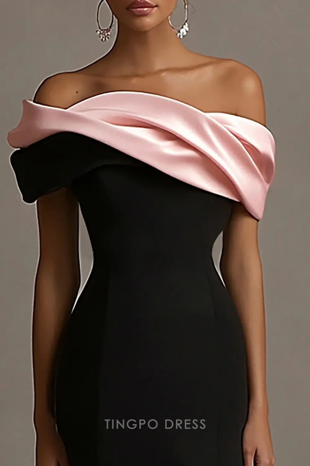 Elegant Off - Shoulder Color Block Mermaid Floor-Length Maxi Dress Prom Dress